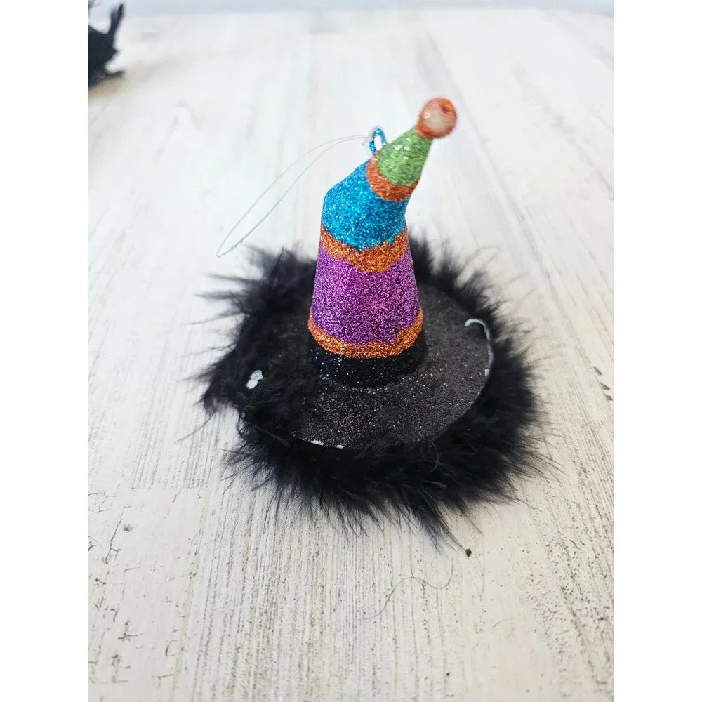 Pier 1 Witch hat feather sparkle ornament Xmas purple blue tree as‎ is